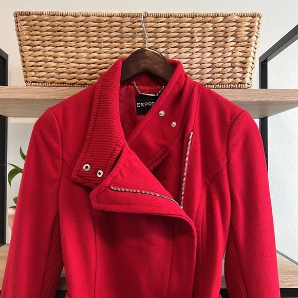 ✨♥️Express Zip Front Red Wool Blend Trench/P-Coat w/Pockets & Belt, Size~Small♥️ - Picture 2 of 8